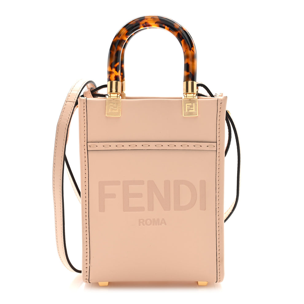 Vitello King Plexiglass Logo Embossed Mini Fendi Sunshine Shopper Tote Light Rose