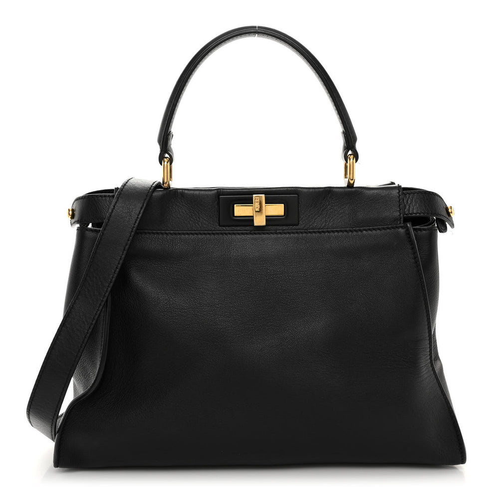 Vitello Seta Shiny Nappa Medium Peekaboo Iconic Satchel Black