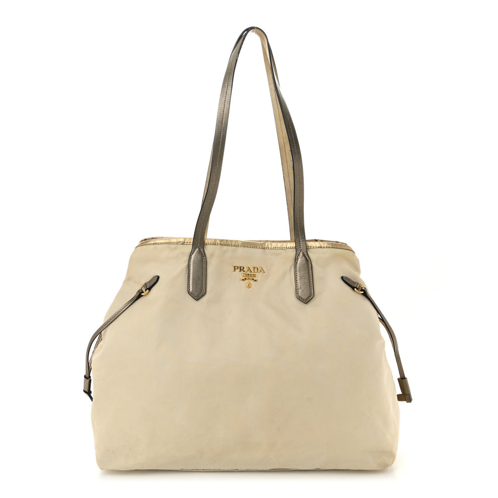 Tessuto Nylon Saffiano Shopping Tote White