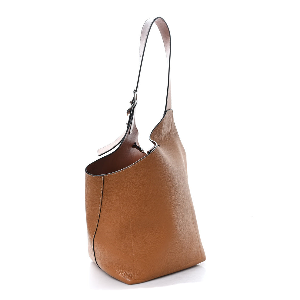 Calfskin Belted Balloon Bucket Shoulder Bag Tan