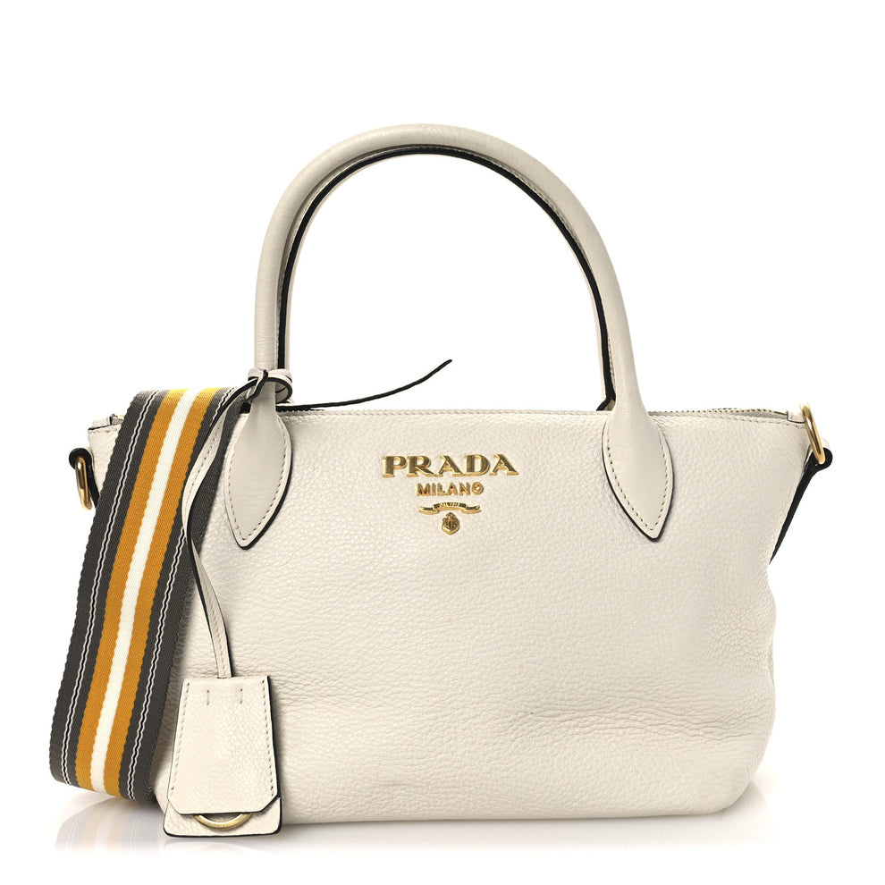 Vitello Daino Zip Top Handle Tote Bianco