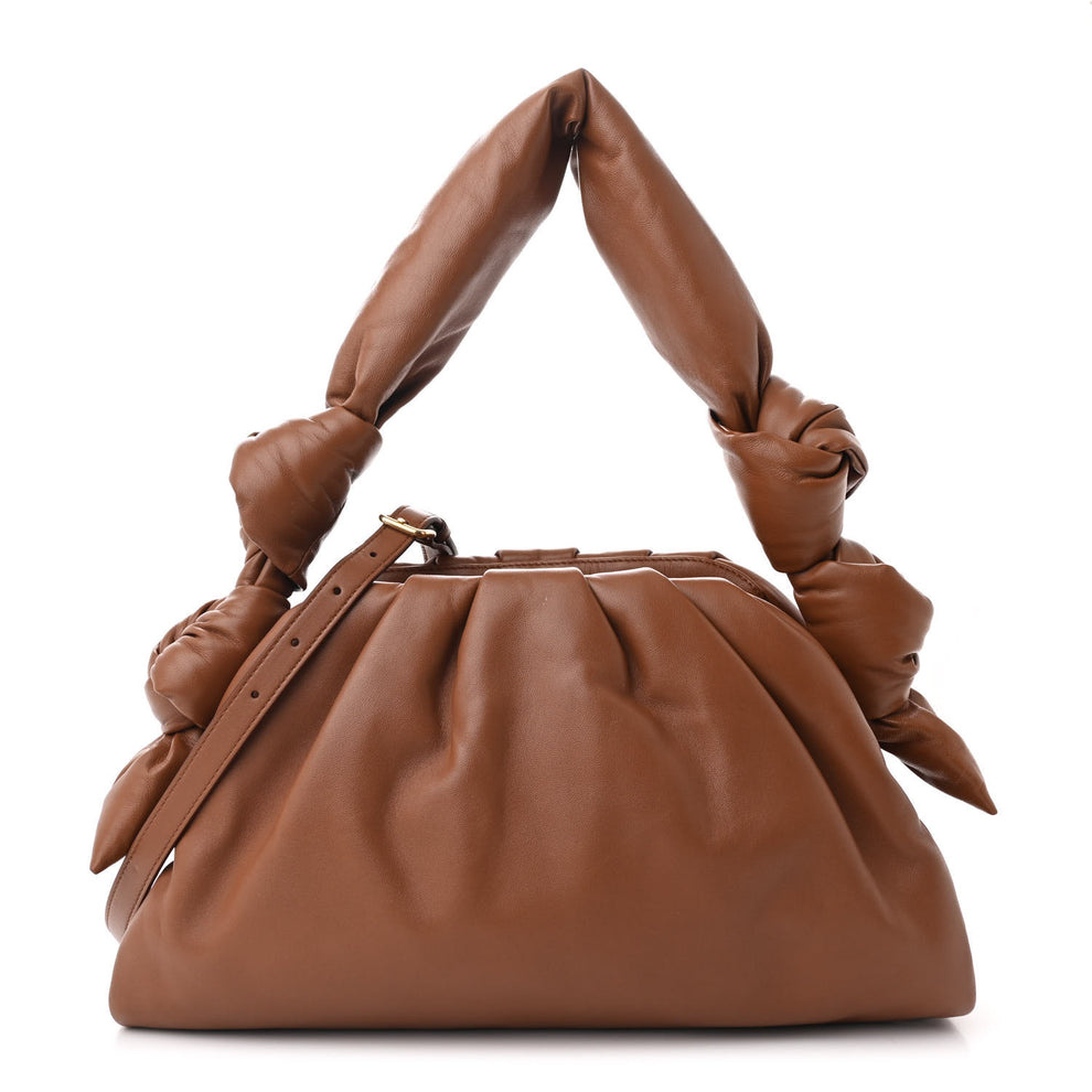 Nappa Knot Top Handle Shoulder Bag Cognac