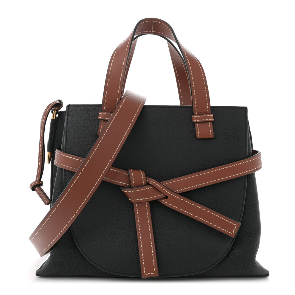 Calfskin Small Gate Tote Pecan Black