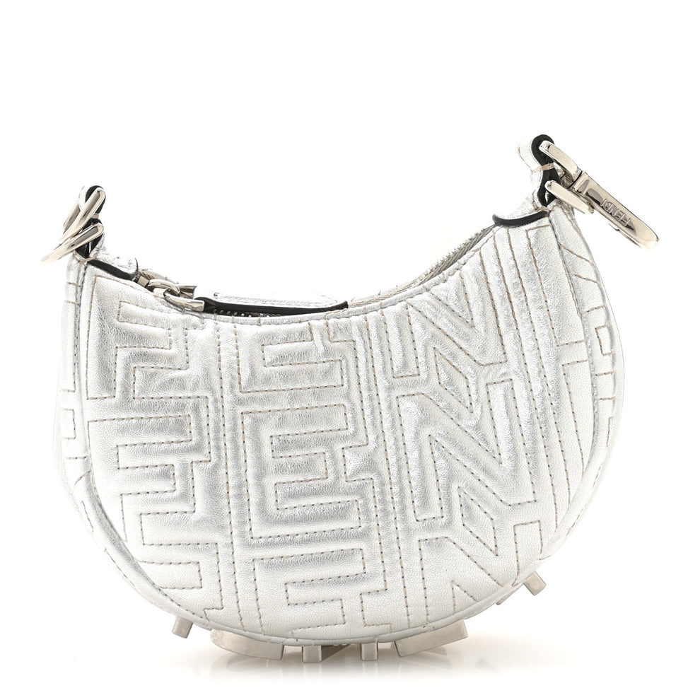 X MARC JACOBS Laminated Craquele Lambskin Nano Fendigraphy Hobo Charm Argento