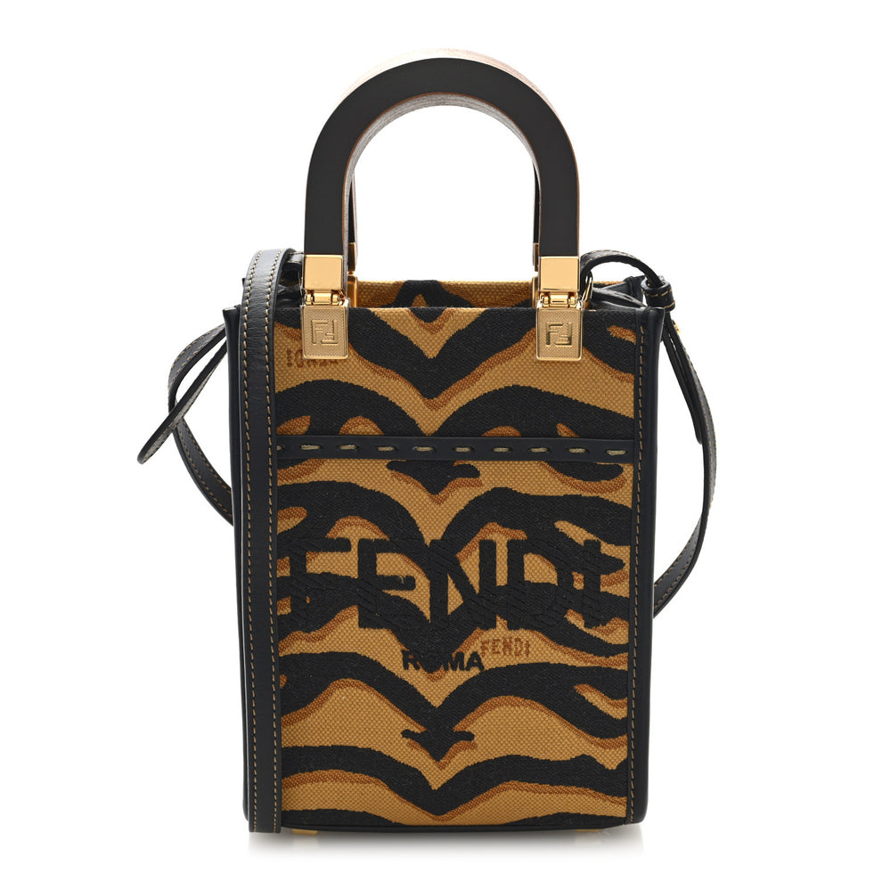 Canvas Vitello King Chinese New Year Tiger Embroidered Fendi Sunshine Shopper Tote Black Dark Yellow