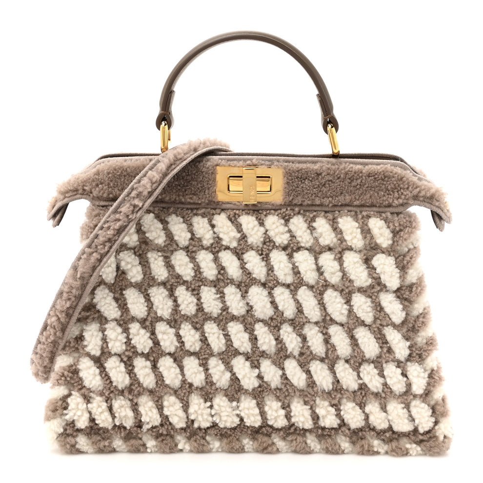 Curly Shearling Nappa Bi-Color Small Peekaboo I SEE U Satchel Tartufo White