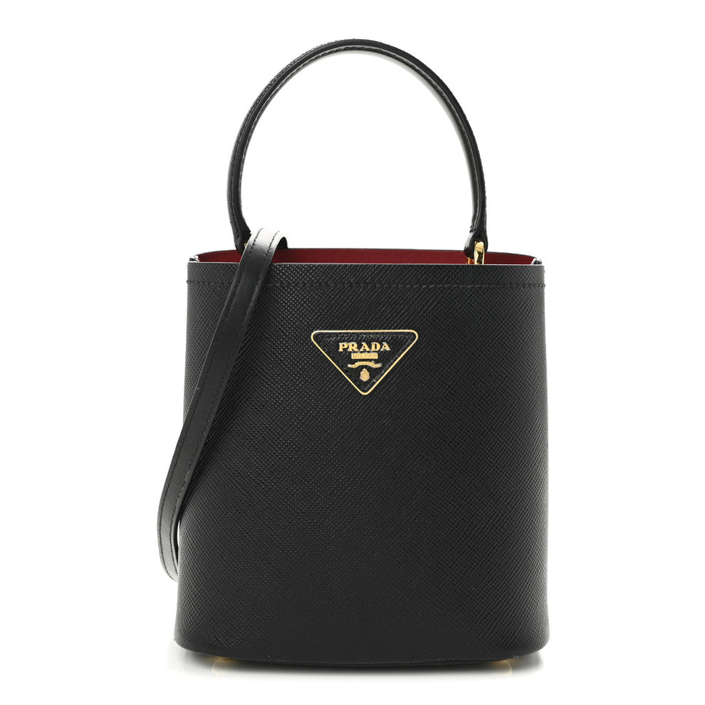 Saffiano Cuir Small Panier Bucket Bag Black Fuoco