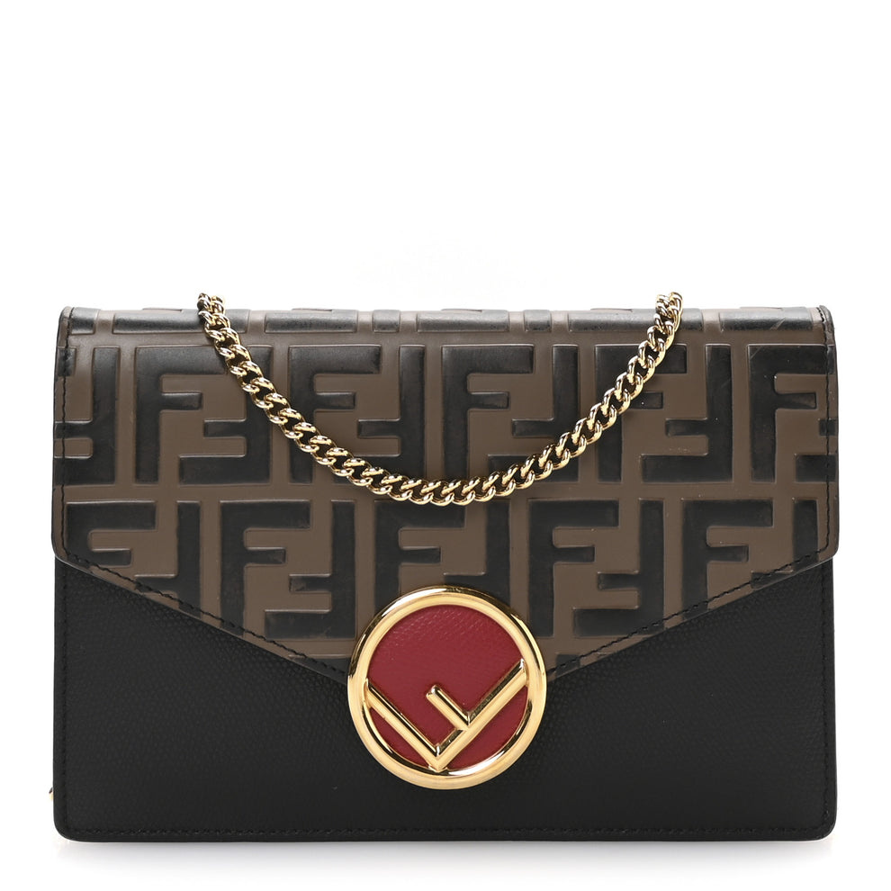 Vitello Cruise F is Fendi Bi-Color FF 1974 Embossed Medium Envelope Wallet On Chain Black Maya