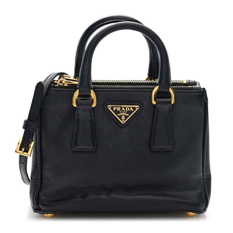 Saffiano Micro Galleria Double Zip Tote Black
