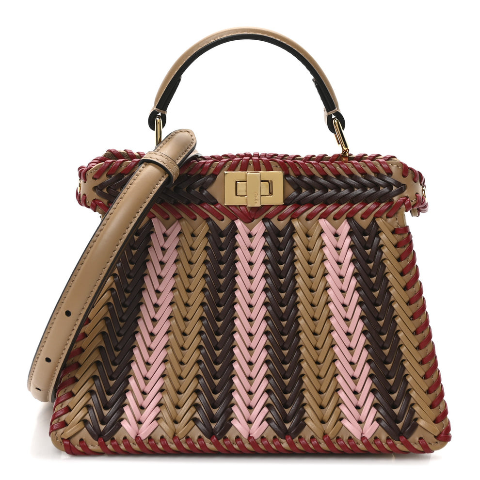 Vitello King Shiny Nappa Intreccio Petite Peekaboo I SEE U Satchel Miel Mogano Rosa Fragola