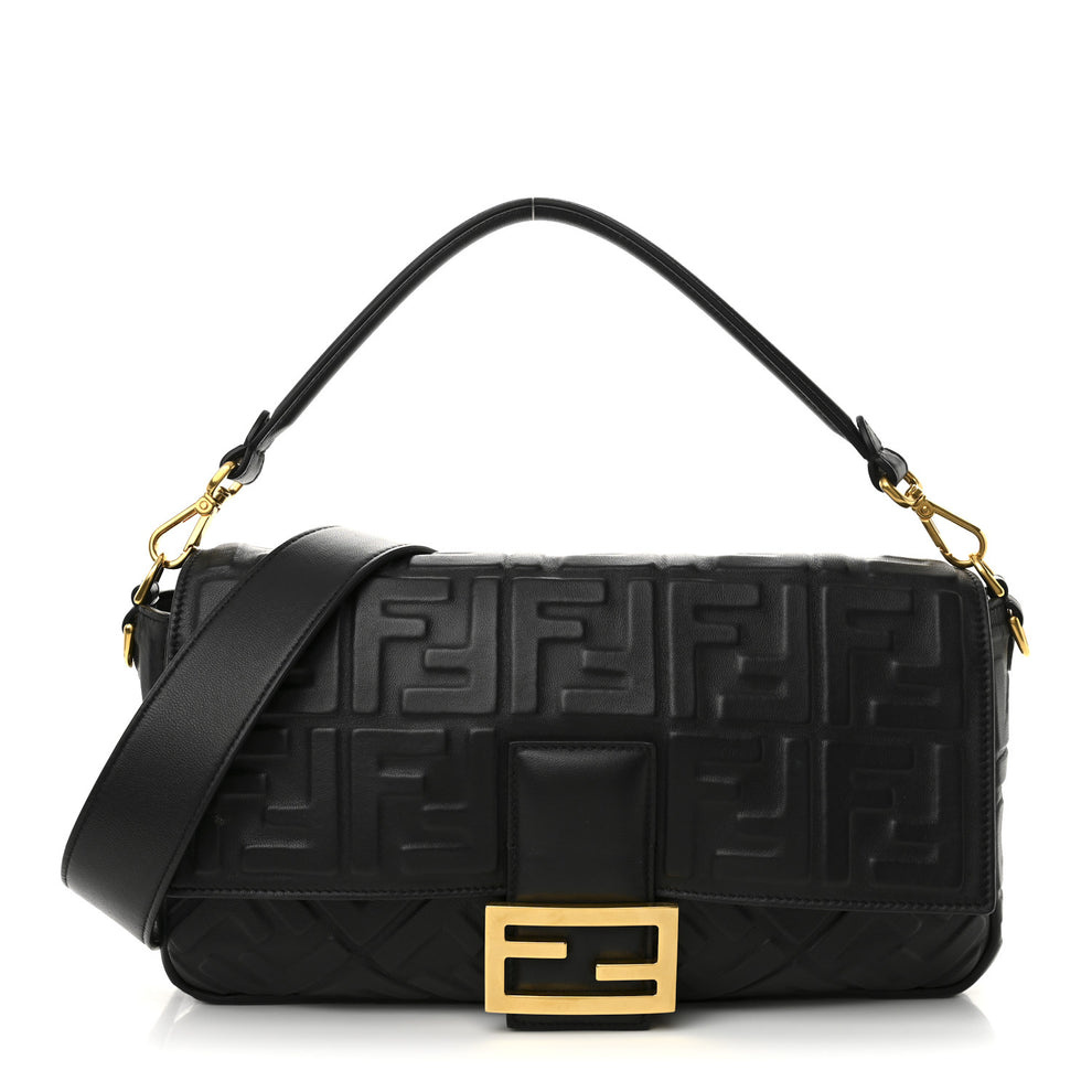 Nappa FF 1974 Embossed Large Baguette Black