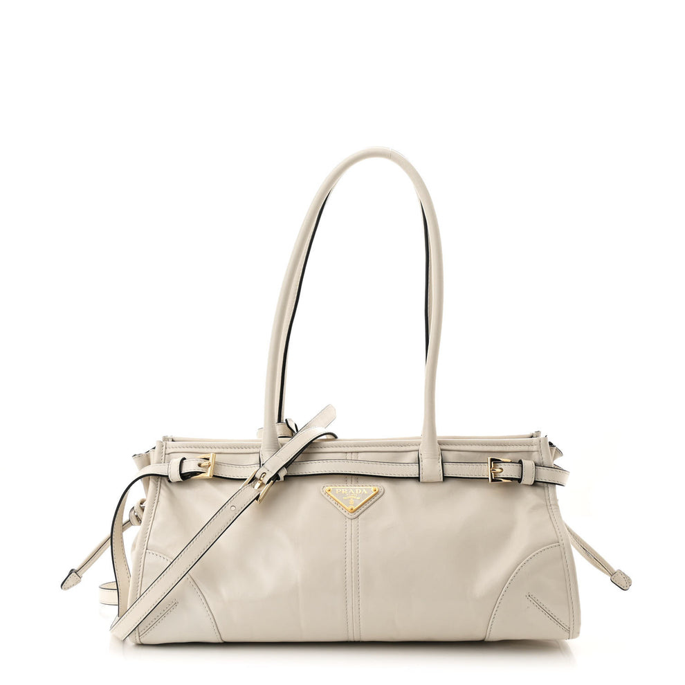 Glossy Calfskin Triangle Medium Bonnie Shoulder Bag White