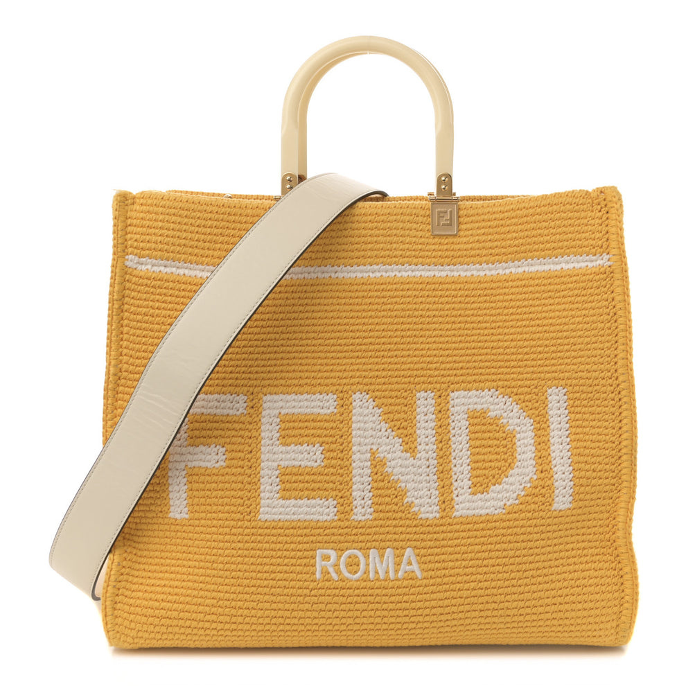 Crochet Vitello King Logo Plexiglass Medium Fendi Sunshine Shopper Tote Mimosa Panna