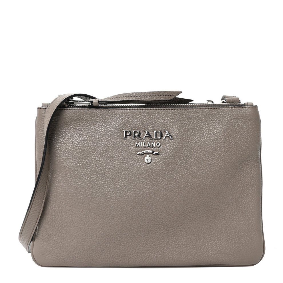 Vitello Daino Double Zip Crossbody Bag Argilla