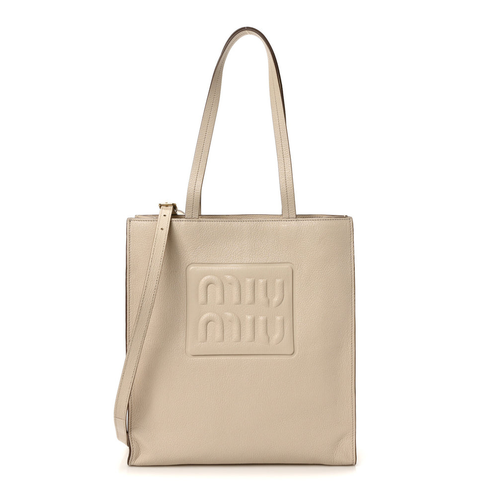 Goatskin Logo Embossed Shopping Tote Lino