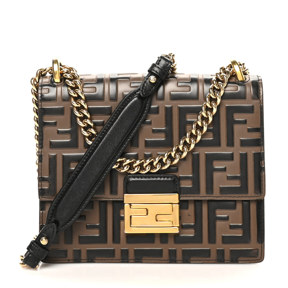 Vitello Liberty Bi-Color FF 1974 Embossed Small Kan U Shoulder Bag Maya Black